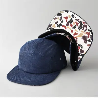 Black Flat Brim Denim Cap with Duckling Print