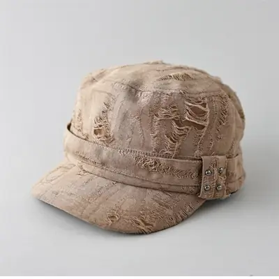 Retro Ripped White Letter Embroidered Cap Women