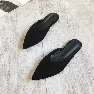 2025 New Style Half Slippers Outer Wear French Elegant Shallow Mouth Flat Outer Wear Half-Slip Western Mule Women's Shoes Pointed Toe