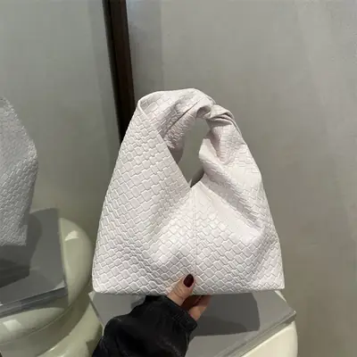 White Woven Shoulder Bag Large Capacity Soft Leather