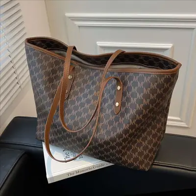 Retro Cross-Brand Women's Large Tote Bag Brown Brown Leather Handle