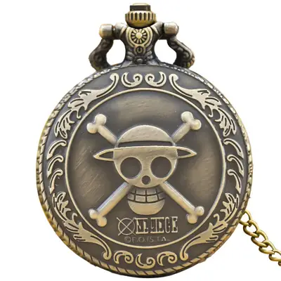 Vintage Pirate Skull Pocket Watch with Chain Strap