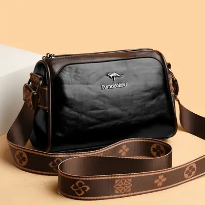 Black Crossbody Bag with LV Pattern Strap for Women