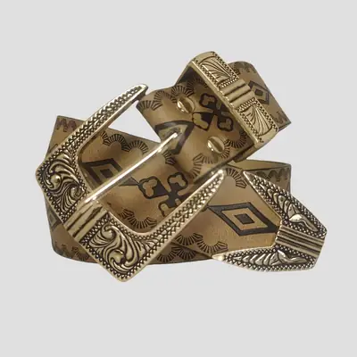 Vintage Carved Metal Belt with Ethnic Design