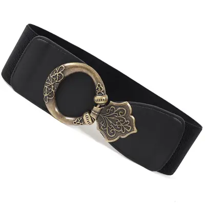 Women's Brown Retro Rivet Belt with Hollow Metal Decor