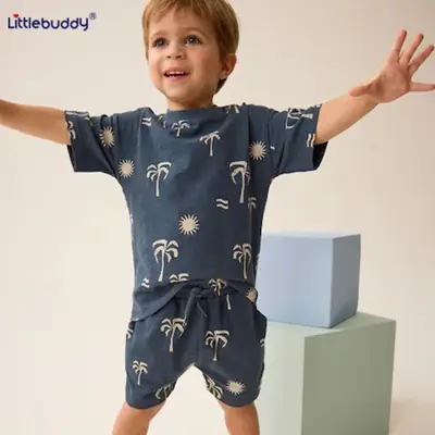 Children's Cotton Palm Print Shorts Suit Summer Boys