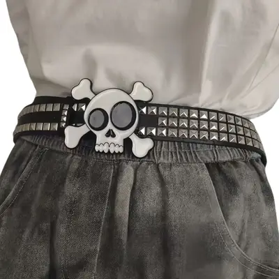 Big Skull Hip Hop Belt with Rivets and Diamond Stones