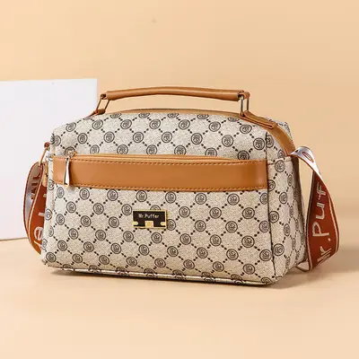 Women's Crossbody Bag with Gold Logo & Leather Strap