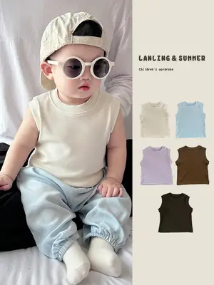 Boys Vest Sleeveless T-Shirt Brown All-match Top