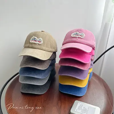 Washed Pink Baseball Cap with Heart Embroidery
