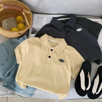 Boys Pure Cotton Polo Shirt Summer 2025 Beige