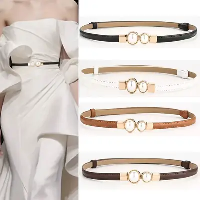 Women's Pearl Buckle Belt for Women's Suit Waist