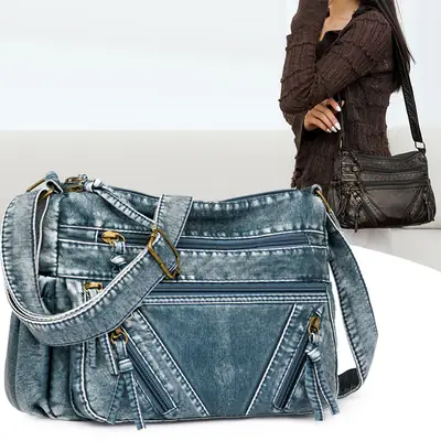 Women's Denim Crossbody Bag with Adjustable Strap