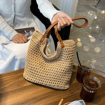 Women's Straw Woven Shoulder Bag Lazy Style Handheld