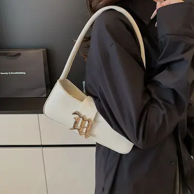 White Gold Logo Shoulder Bag for Women Spring 2025