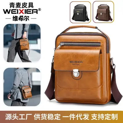 Men's Waterproof Leather Crossbody Bag Large Capacity