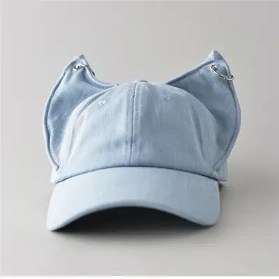 Light Blue Fox Ears Denim Cap for Men Women