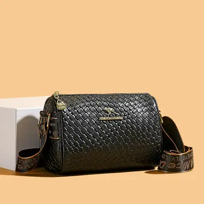 Women's Black Crossbody Bag with Woven Pattern