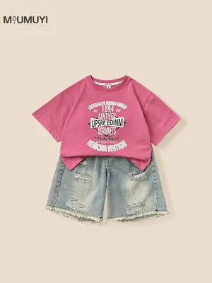 Boys Letter Printed Pink T-Shirt 2025 Summer