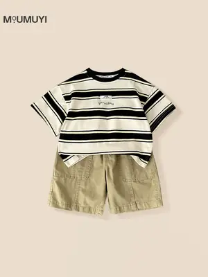 Boys Striped Cotton Shorts Set 2026 Summer