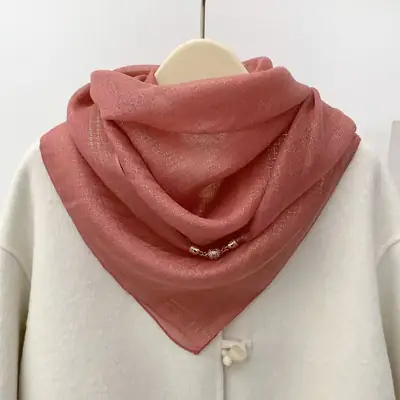 Women Silk Scarf Gold Thread Magnetic Buckle Gauze Spring Fall