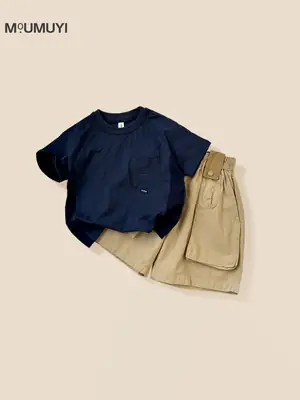 Kids Summer Work Shorts Set Tan Cotton 2025