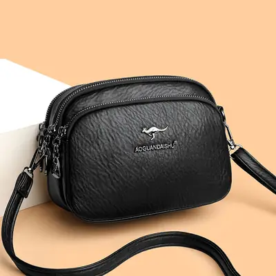 Black Crossbody Bag for Women with Zip & Strap