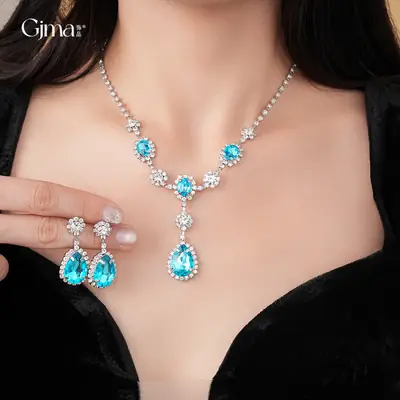 Blue Drop Earrings Necklace Set for Women
