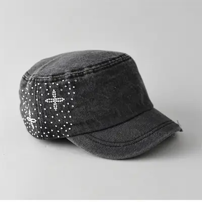 Women Denim Rhinestone Flat Cap Spring Summer