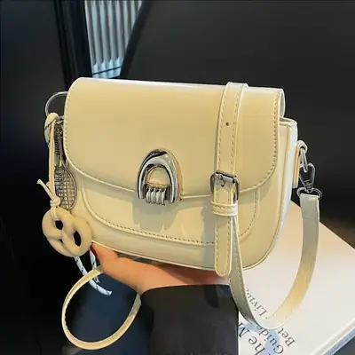 Women's Light Brown Square Shoulder Bag with Keychain