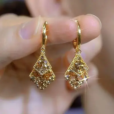 Golden French Earrings with Diamond Super Flash Design