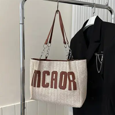 Woven Letter Shoulder Bag with Chain Strap