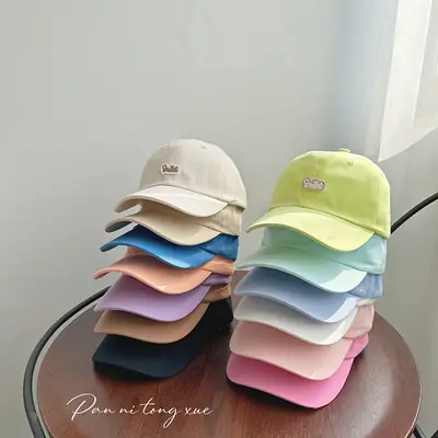 Girls Baseball Cap Sweet Letter Sticker Pink Light Blue