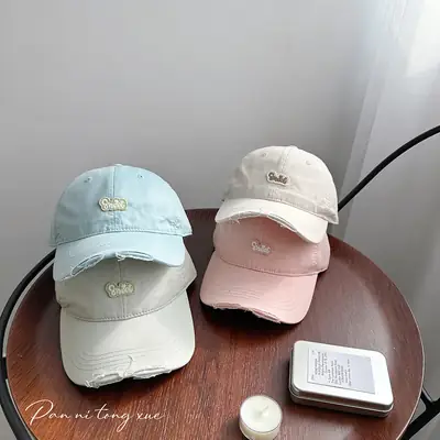 Children's Pink Quilted Baseball Cap with Small Hole