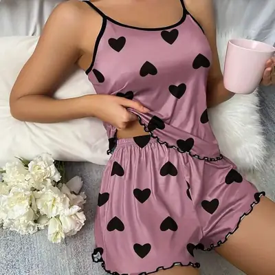 Bowknot Print Pajama Set Women Sleepwear Shorts