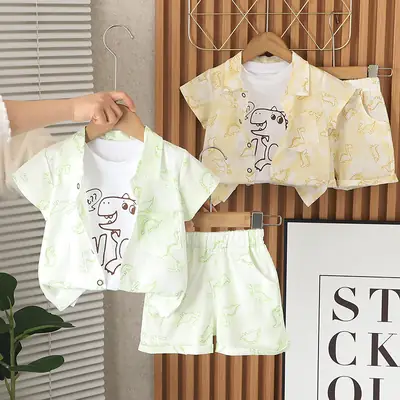 Summer 2025 Kids Cotton T-Shirt Shorts Set Light Green