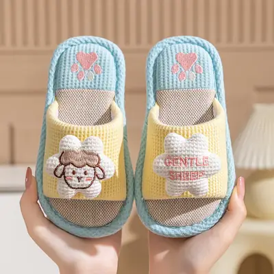 Children's Happy Tiger Linen Slippers Yellow Orange