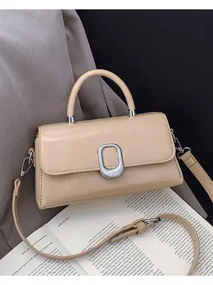 Beige Textured Square Handbag for Women 2026