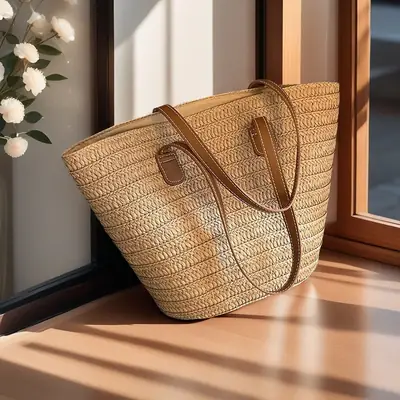 Women's Straw Veggie Basket Bag Large Capacity