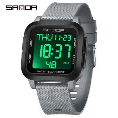 Sanda Digital Watch Men Black Waterproof 12:19