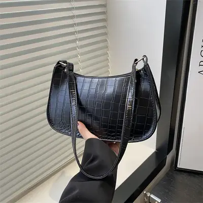 Women's Blue Croc Texture Shoulder Bag 2025 Spring