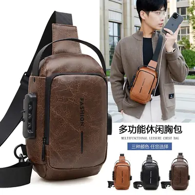 Men's Multi-Use Crossbody Bag Brown Leather Casual Sports Bag
