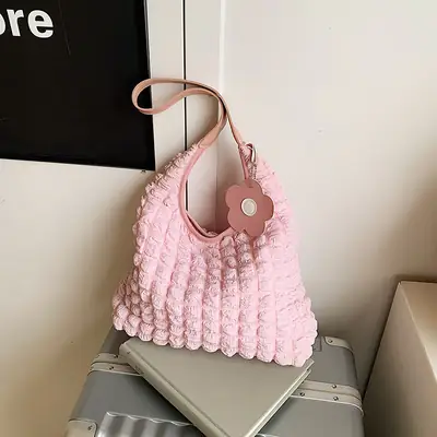 Pink Bubble Plaid Shoulder Bag for Women