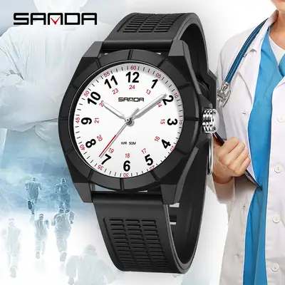 Sanda Green Silicone 3-Hand Watch for Men Women