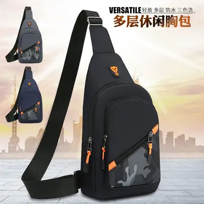 Multi-Layer Chest Bag for Daily Use, Black with Orange Accents