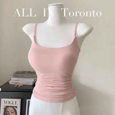 Small Fresh and Pure Small Camisole Women's Sexy Outer Wear with Chest Pad Slim Fit Pleated Base Slimming Top