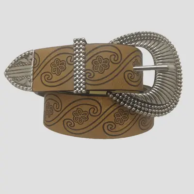 Vintage Metal Buckle Belt with Printed Design