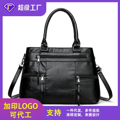 Black Leather Crossbody Bag for Women Large Capacity
