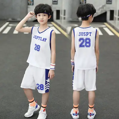 Kids Basketball Vest White Blue 28 Boys