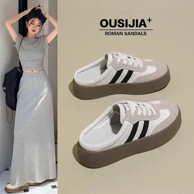Women's White Leather Lazy Slip-on Shoes 2025